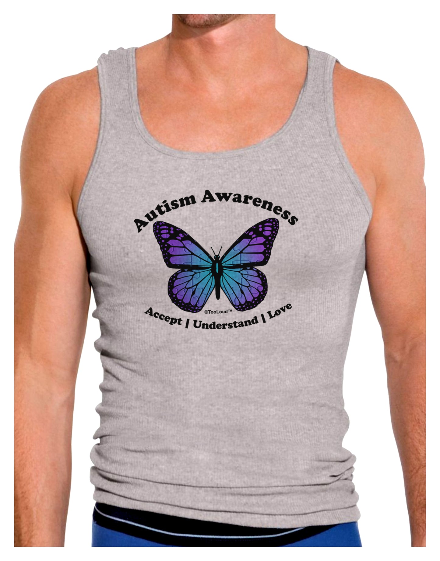 Autism Awareness - Puzzle Piece Butterfly Mens Ribbed Tank Top-Mens Ribbed Tank Top-TooLoud-Heather-Gray-Small-Davson Sales