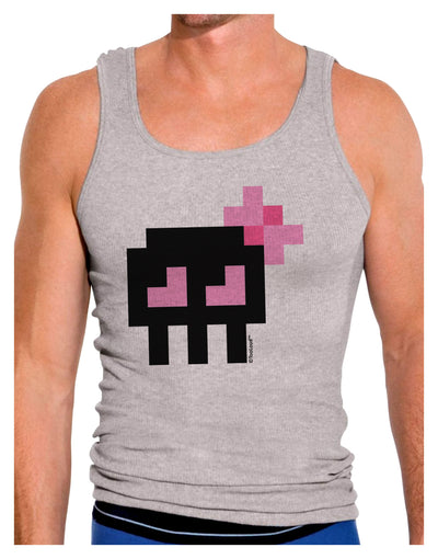 Retro 8-Bit Skull with Pink Bow Mens Ribbed Tank Top-Mens Ribbed Tank Top-TooLoud-Heather-Gray-Small-Davson Sales