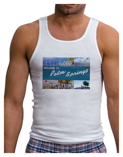 TooLoud Welcome to Palm Springs Collage Mens Ribbed Tank Top-Mens Ribbed Tank Top-TooLoud-White-Small-Davson Sales