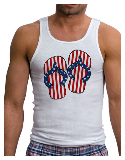 Stars and Stripes Flip Flops Mens Ribbed Tank Top-Mens Ribbed Tank Top-TooLoud-White-Small-Davson Sales