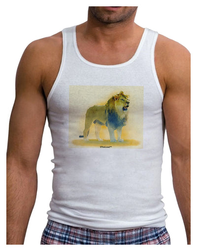 Lion Watercolor 1 Mens Ribbed Tank Top-Mens Ribbed Tank Top-TooLoud-White-Small-Davson Sales