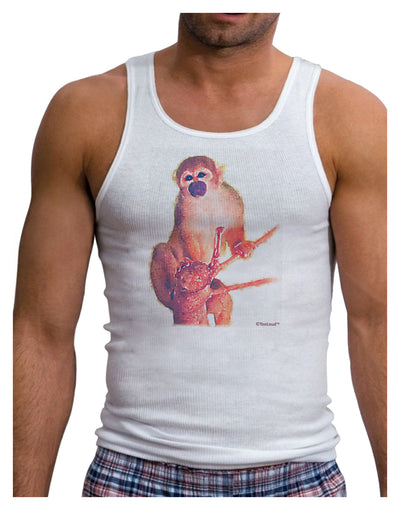 Monkey in Tree Watercolor Mens Ribbed Tank Top-Mens Ribbed Tank Top-TooLoud-White-Small-Davson Sales