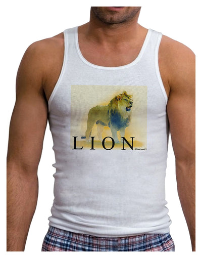 Lion Watercolor 1 Text Mens Ribbed Tank Top-Mens Ribbed Tank Top-TooLoud-White-Small-Davson Sales