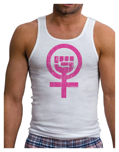 Pink Distressed Feminism Symbol Mens Ribbed Tank Top-Mens Ribbed Tank Top-TooLoud-White-Small-Davson Sales