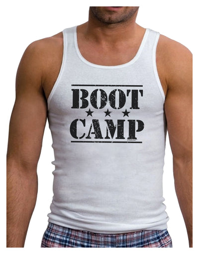 Bootcamp Large distressed Text Mens Ribbed Tank Top-Mens Ribbed Tank Top-TooLoud-White-Small-Davson Sales
