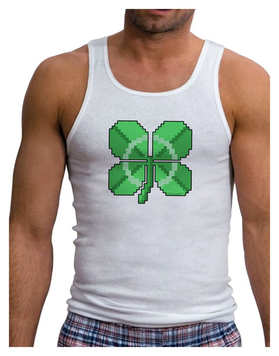 Pixel Four Leaf Clover Mens Ribbed Tank Top-Mens Ribbed Tank Top-TooLoud-White-Small-Davson Sales