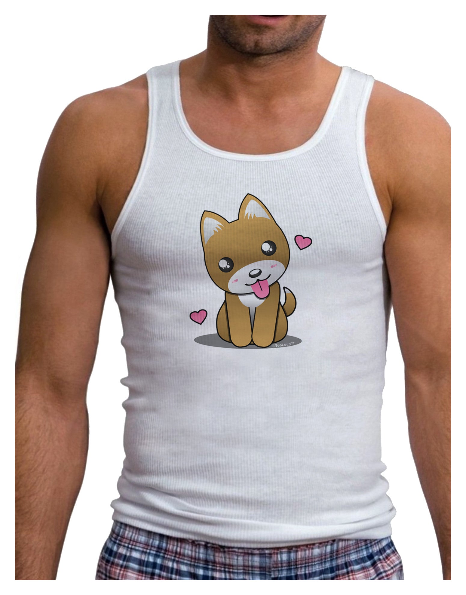 Kawaii Puppy Mens Ribbed Tank Top-Mens Ribbed Tank Top-TooLoud-White-Small-Davson Sales