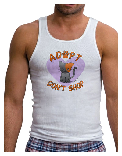 Adopt Don't Shop Cute Kitty Mens Ribbed Tank Top-Mens Ribbed Tank Top-TooLoud-White-Small-Davson Sales