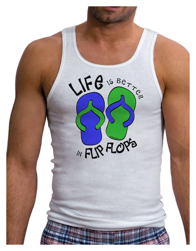 Life is Better in Flip Flops - Blue and Green Mens Ribbed Tank Top-Mens Ribbed Tank Top-TooLoud-White-Small-Davson Sales