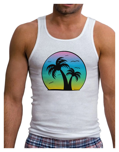 Palm Trees Silhouette - Beach Sunset Design Mens Ribbed Tank Top-Mens Ribbed Tank Top-TooLoud-White-Small-Davson Sales