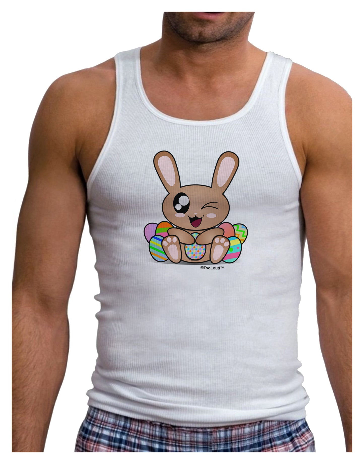 Cute Bunny with Eggs Mens Ribbed Tank Top-Mens Ribbed Tank Top-TooLoud-White-Small-Davson Sales