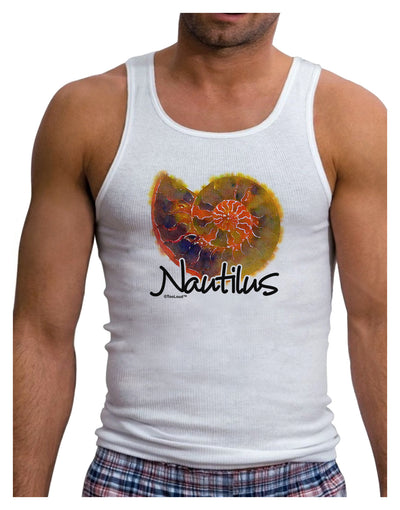 Nautilus Fossil Watercolor Text Mens Ribbed Tank Top-Mens Ribbed Tank Top-TooLoud-White-Small-Davson Sales