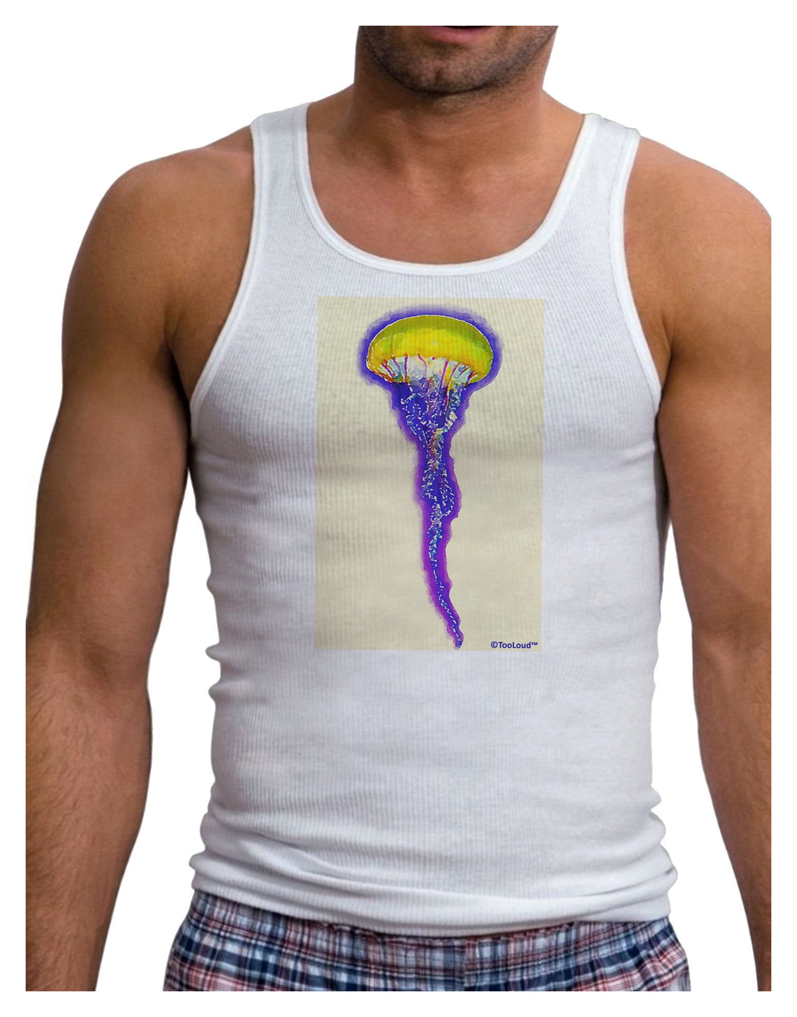Jellyfish Outlined in Purple Watercolor Mens Ribbed Tank Top-Mens Ribbed Tank Top-TooLoud-White-Small-Davson Sales