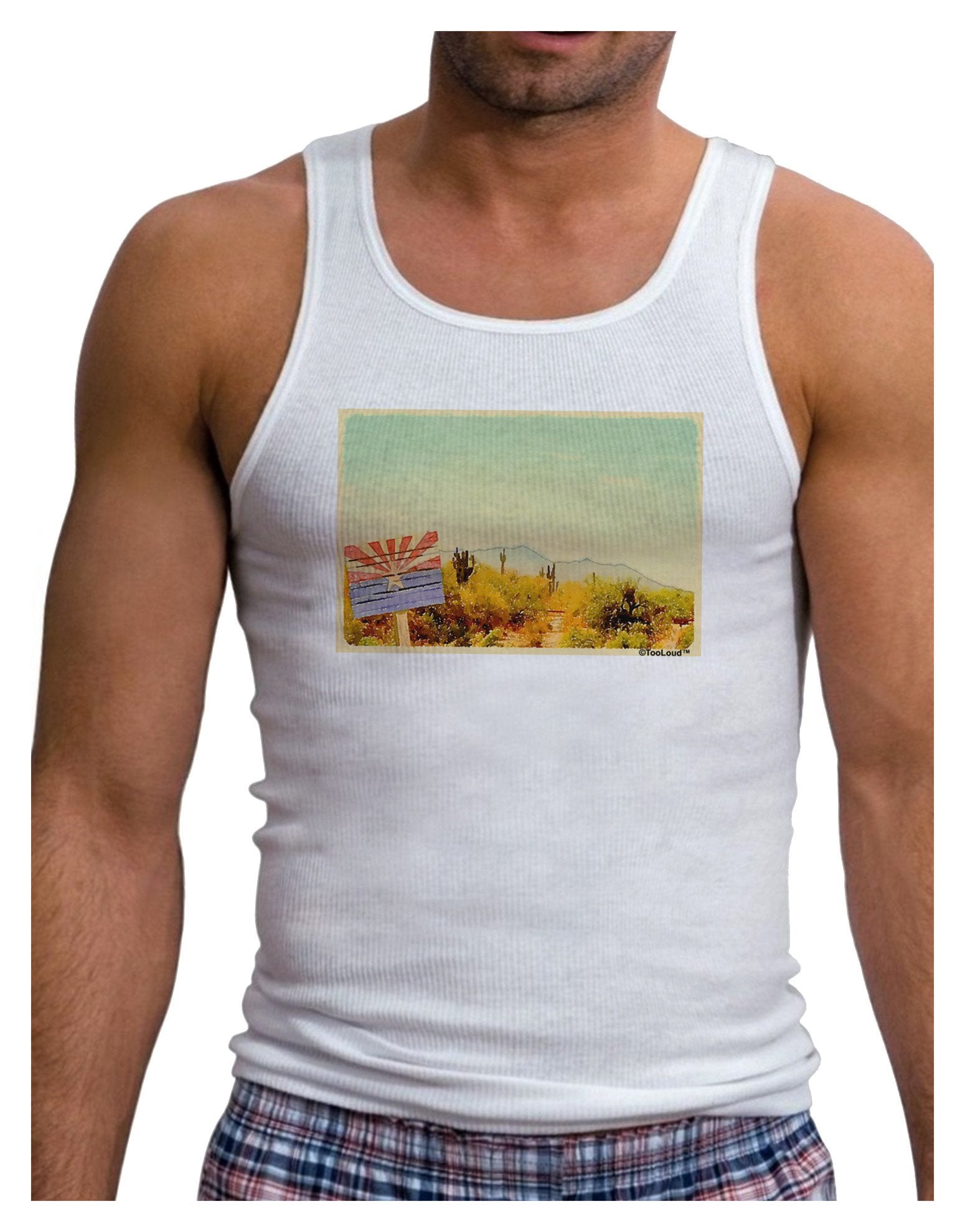 Arizona Scene Watercolor Mens Ribbed Tank Top-Mens Ribbed Tank Top-TooLoud-White-XX-Large-Davson Sales