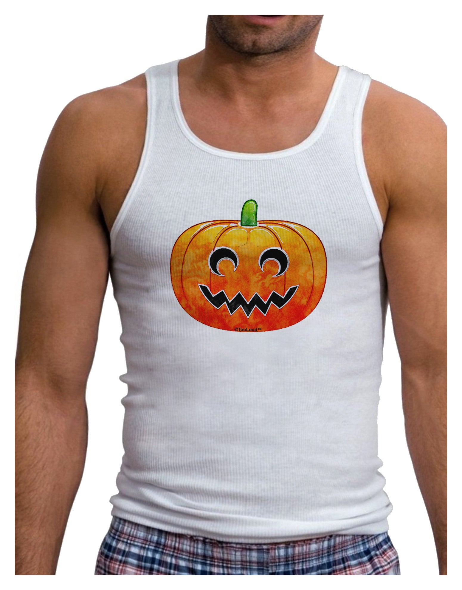 Jack-O-Lantern Watercolor Mens Ribbed Tank Top-Mens Ribbed Tank Top-TooLoud-White-Small-Davson Sales