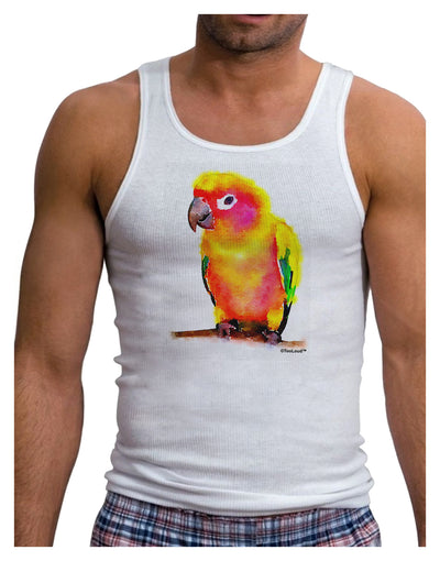 Sun Conure Parrot Watercolor Mens Ribbed Tank Top-Mens Ribbed Tank Top-TooLoud-White-Small-Davson Sales