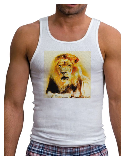 Lion Watercolor 4 Mens Ribbed Tank Top-Mens Ribbed Tank Top-TooLoud-White-Small-Davson Sales