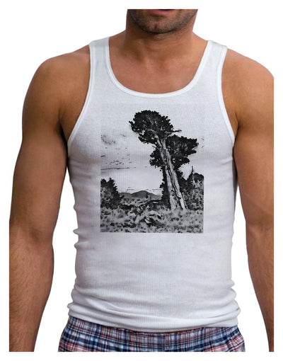 Colorado Landscape Watercolor BW Mens Ribbed Tank Top-Mens Ribbed Tank Top-TooLoud-White-Small-Davson Sales