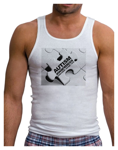 Autism Awareness - Puzzle Black & White Mens Ribbed Tank Top-Mens Ribbed Tank Top-TooLoud-White-Small-Davson Sales