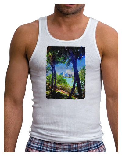 TooLoud Tropical Skyline Mens Ribbed Tank Top-Mens Ribbed Tank Top-TooLoud-White-Small-Davson Sales