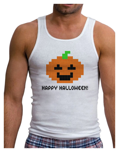 Pixel Pumpkin - Halloween Mens Ribbed Tank Top-Mens Ribbed Tank Top-TooLoud-White-Small-Davson Sales