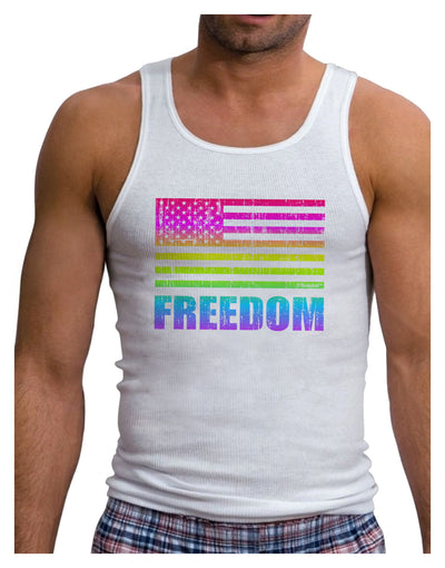 American Pride - Rainbow Flag - Freedom Mens Ribbed Tank Top-Mens Ribbed Tank Top-TooLoud-White-Small-Davson Sales