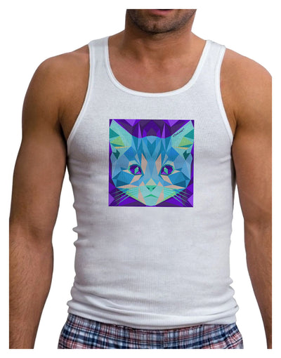 Geometric Kitty Inverted Mens Ribbed Tank Top-Mens Ribbed Tank Top-TooLoud-White-Small-Davson Sales