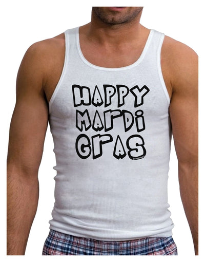 Happy Mardi Gras Text 2 BnW Mens Ribbed Tank Top-Mens Ribbed Tank Top-TooLoud-White-Small-Davson Sales