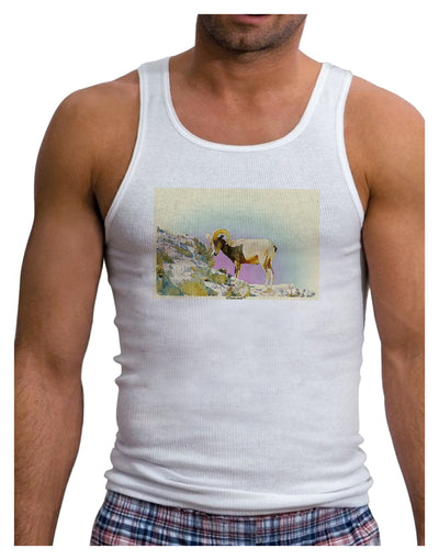 Bighorn Ram Watercolor Mens Ribbed Tank Top-Mens Ribbed Tank Top-TooLoud-White-Small-Davson Sales