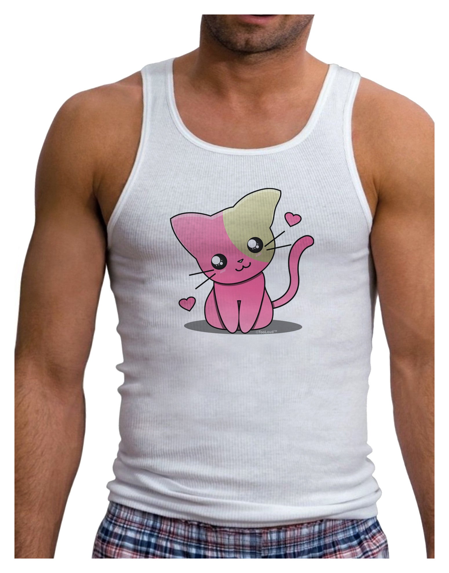 Kawaii Kitty Mens Ribbed Tank Top-Mens Ribbed Tank Top-TooLoud-White-Small-Davson Sales