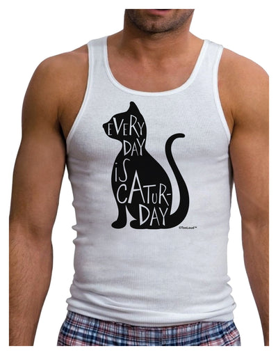 Every Day Is Caturday Cat Silhouette Mens Ribbed Tank Top by TooLoud-Mens Ribbed Tank Top-TooLoud-White-Small-Davson Sales
