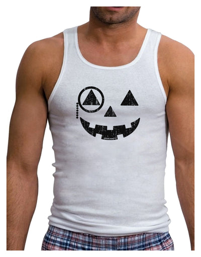 Monocle Jack-o-Lantern Distressed Mens Ribbed Tank Top-Mens Ribbed Tank Top-TooLoud-White-Small-Davson Sales