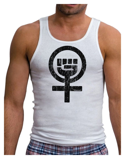 Distressed Feminism Symbol Mens Ribbed Tank Top-Mens Ribbed Tank Top-TooLoud-White-Small-Davson Sales