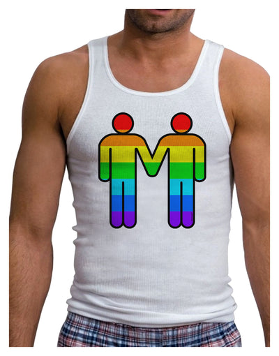 Rainbow Gay Men Holding Hands Mens Ribbed Tank Top-TooLoud-White-Small-Davson Sales