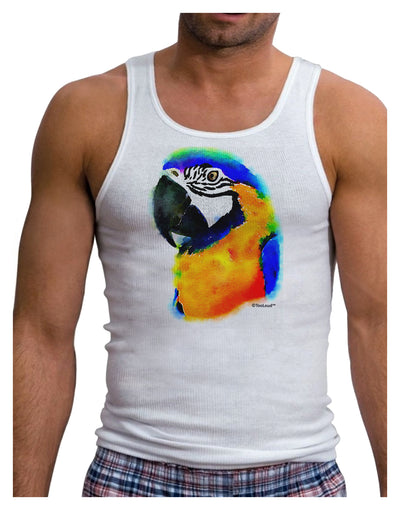 Brightly Colored Parrot Watercolor Mens Ribbed Tank Top-Mens Ribbed Tank Top-TooLoud-White-Small-Davson Sales