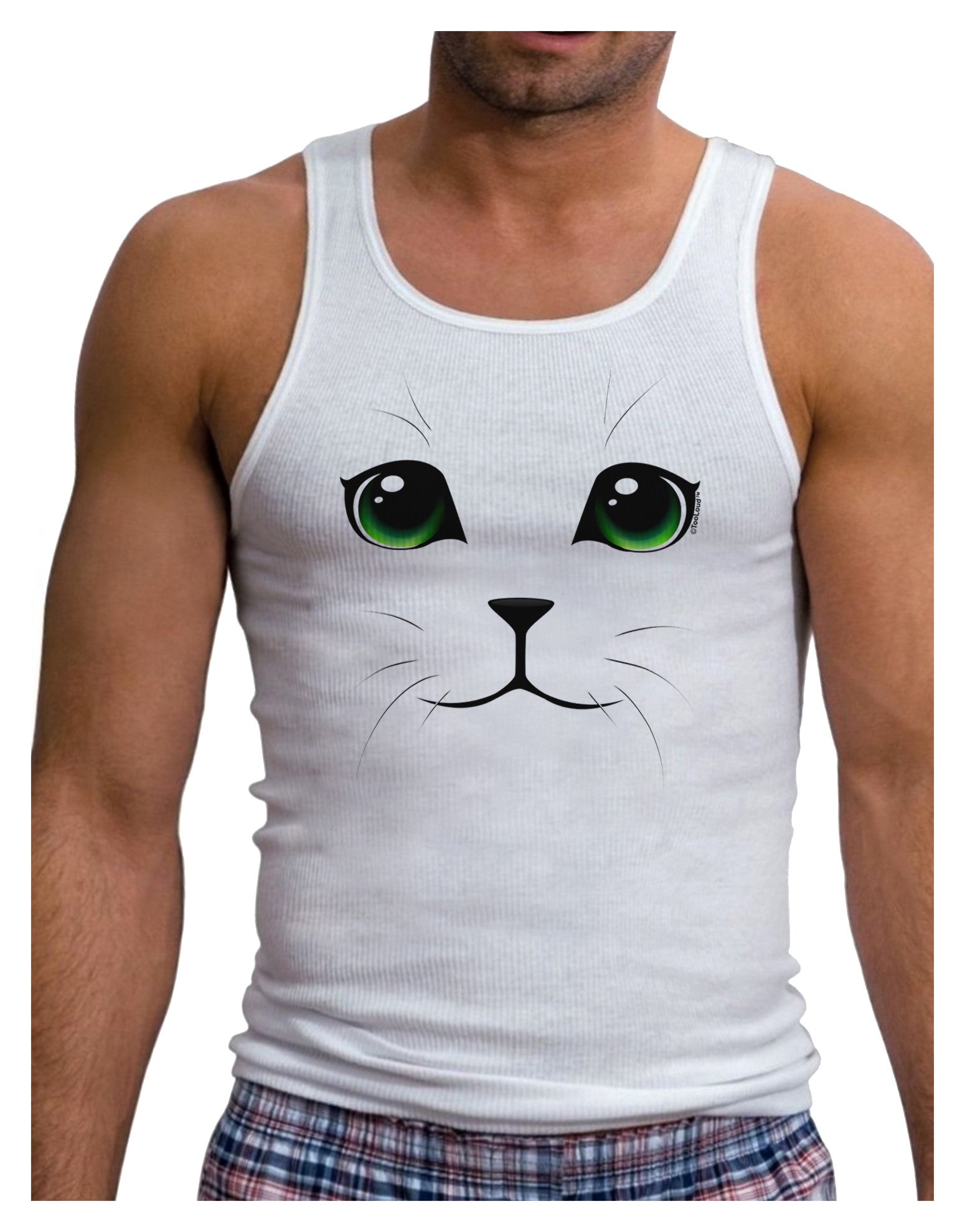 Green-Eyed Cute Cat Face Mens Ribbed Tank Top-Mens Ribbed Tank Top-TooLoud-White-Small-Davson Sales