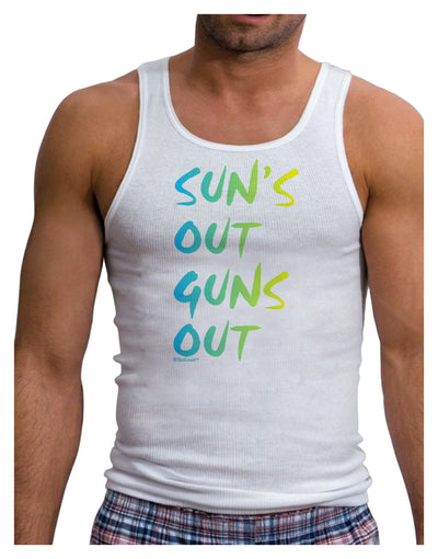 Suns Out Guns Out - Gradient Colors Mens Ribbed Tank Top-Mens Ribbed Tank Top-TooLoud-White-Small-Davson Sales