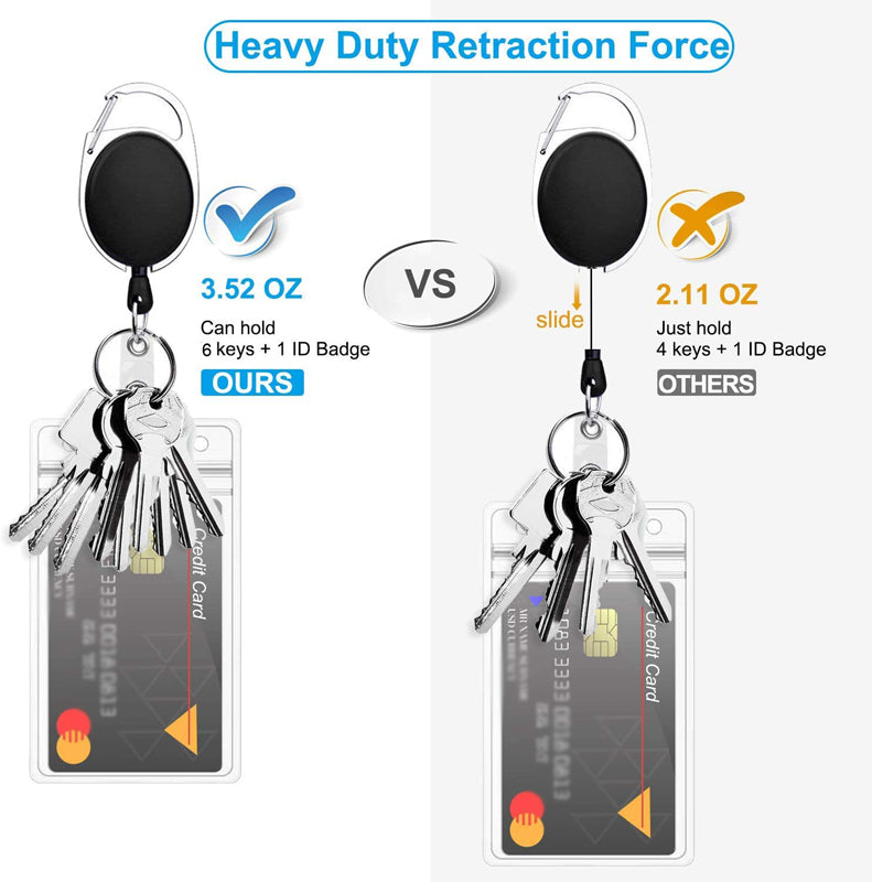 Retractable Badge Reel Black with Carabiner Belt Clip and Badge Holder with Key Ring for ID & Key Keychain - Clear Strap Batch holder-Accessories-Any Mask-SINGLE-Davson Sales