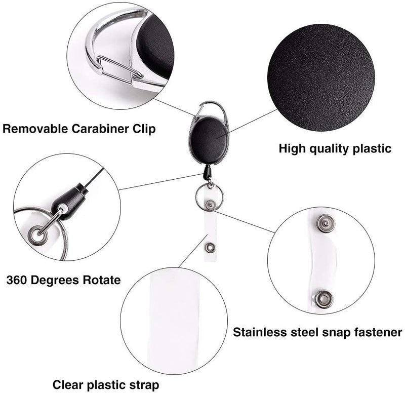 Retractable Badge Reel Black with Carabiner Belt Clip and Badge Holder -  Davson Sales