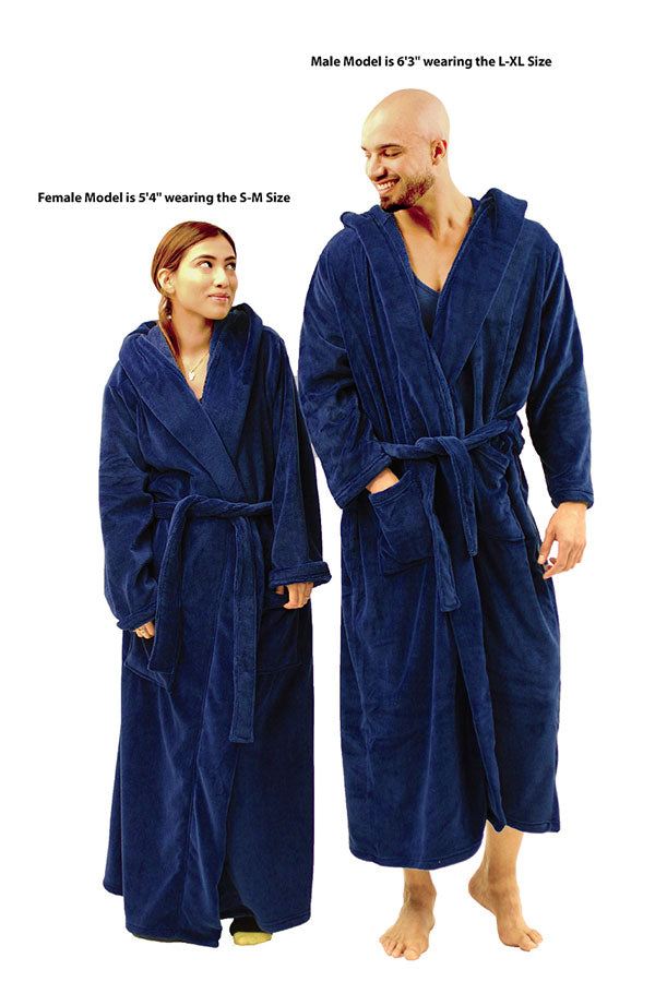 NDS Wear Plush Fleece Robe, Long Hooded Bathrobe for men-bathrobe-NDS Wear-Navy-Blue-Small/Medium-Davson Sales