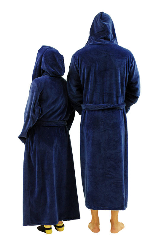 NDS Wear Plush Fleece Robe, Long Hooded Bathrobe for men-bathrobe-NDS Wear-Navy-Blue-Small/Medium-Davson Sales
