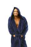 NDS Wear Plush Fleece Robe, Long Hooded Bathrobe for men-bathrobe-NDS Wear-Navy-Blue-Small/Medium-Davson Sales