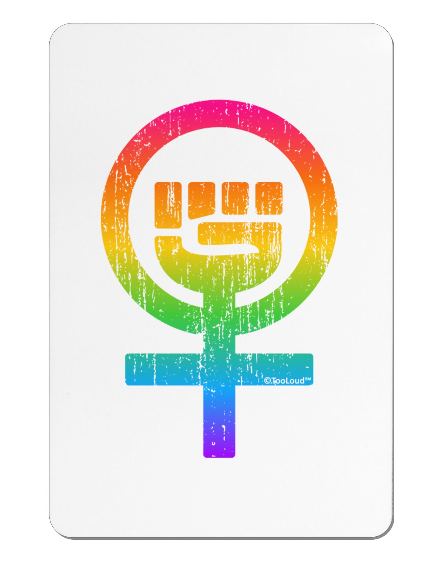 Rainbow Distressed Feminism Symbol Aluminum Magnet-TooLoud-White-Davson Sales