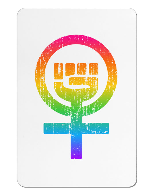 Rainbow Distressed Feminism Symbol Aluminum Magnet-TooLoud-White-Davson Sales