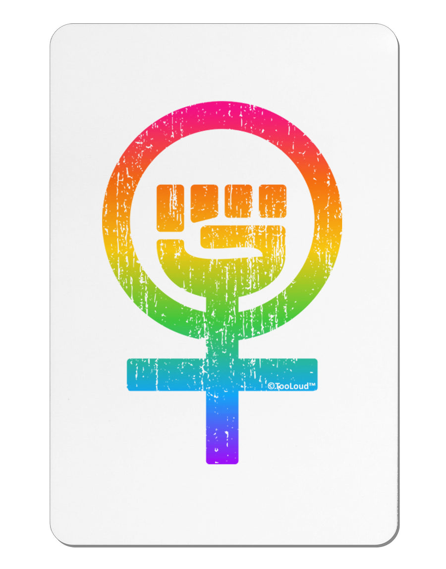 Rainbow Distressed Feminism Symbol Aluminum Magnet-TooLoud-White-Davson Sales