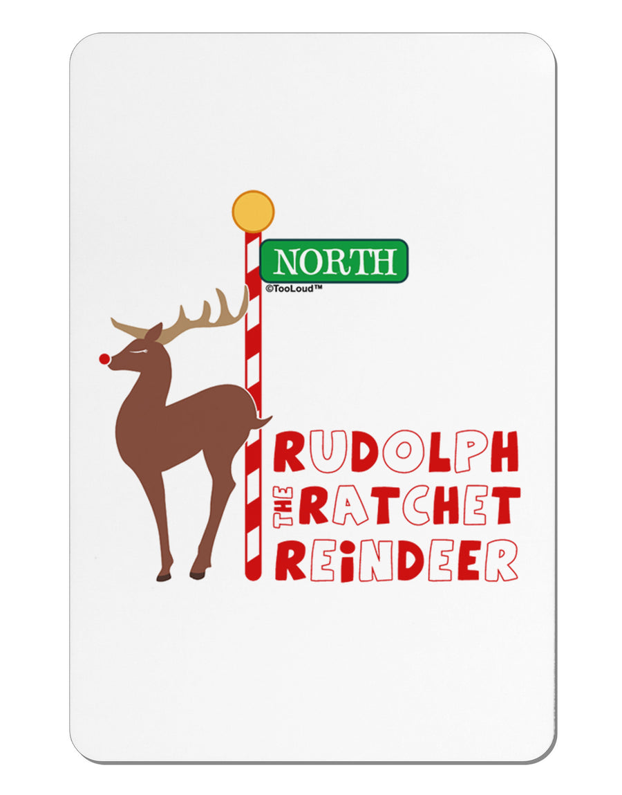 Rudolf Ratchet Reindeer Color Text Aluminum Magnet-TooLoud-White-Davson Sales