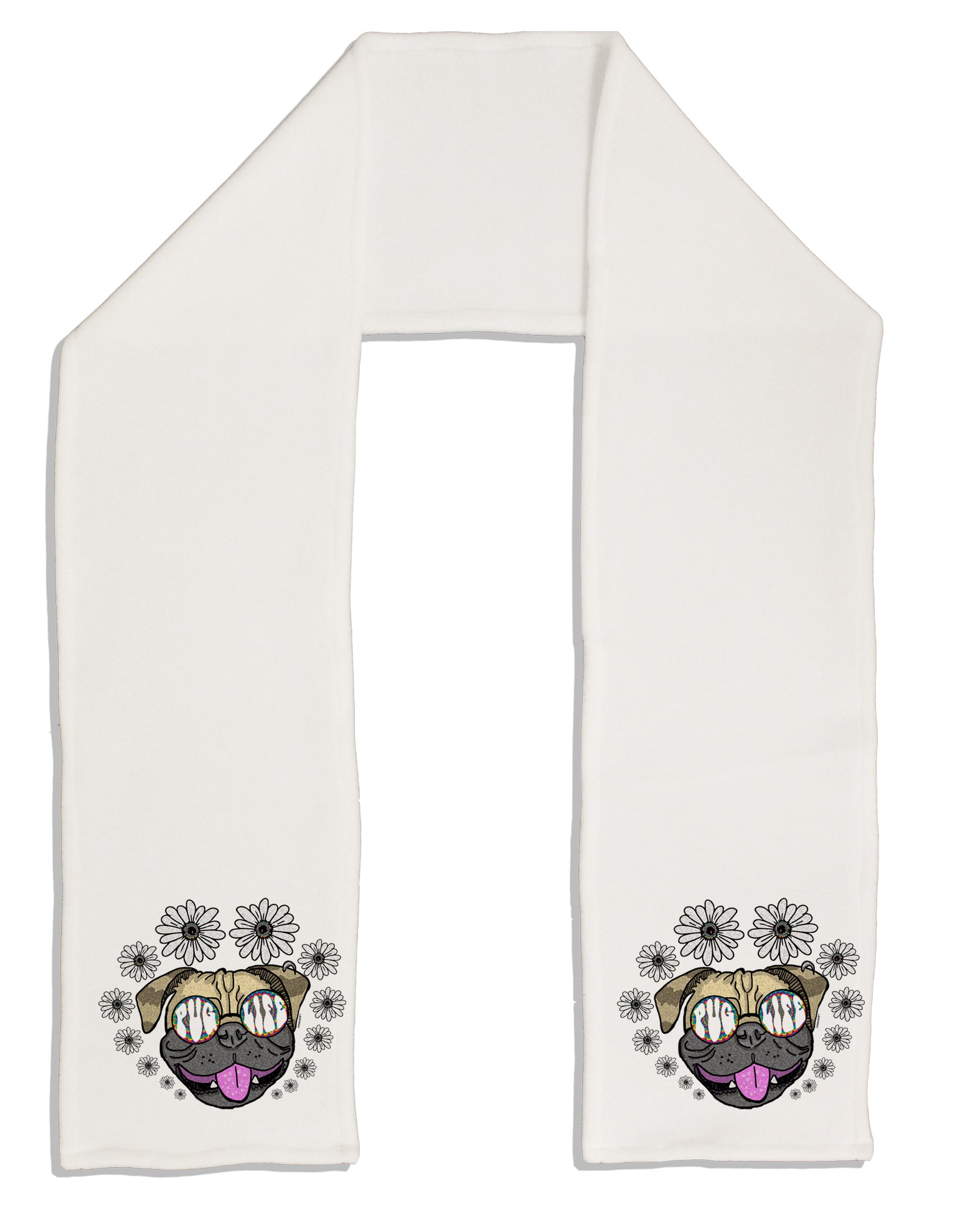 TooLoud Pug Life Hippy Adult Fleece 64 Inch Scarf-Scarves-TooLoud-White-One-Size-Adult-Davson Sales
