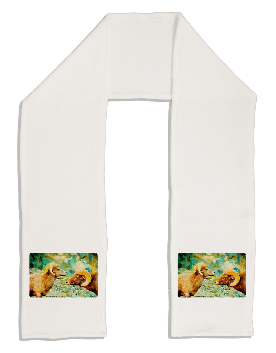 Two Bighorn Rams Watercolor Adult Fleece 64&#x22; Scarf-TooLoud-White-One-Size-Adult-Davson Sales