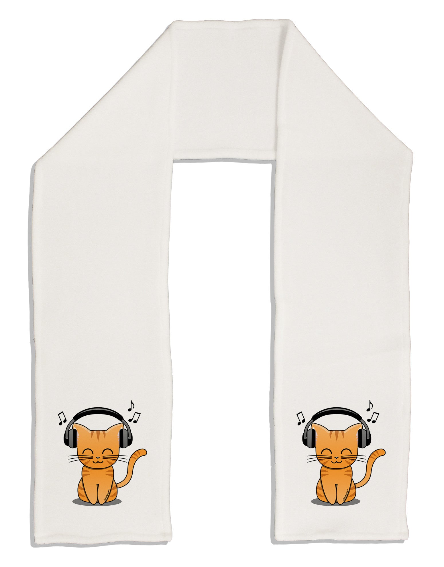 Cute Kitty With Headphones Adult Fleece 64&#x22; Scarf-TooLoud-White-One-Size-Adult-Davson Sales