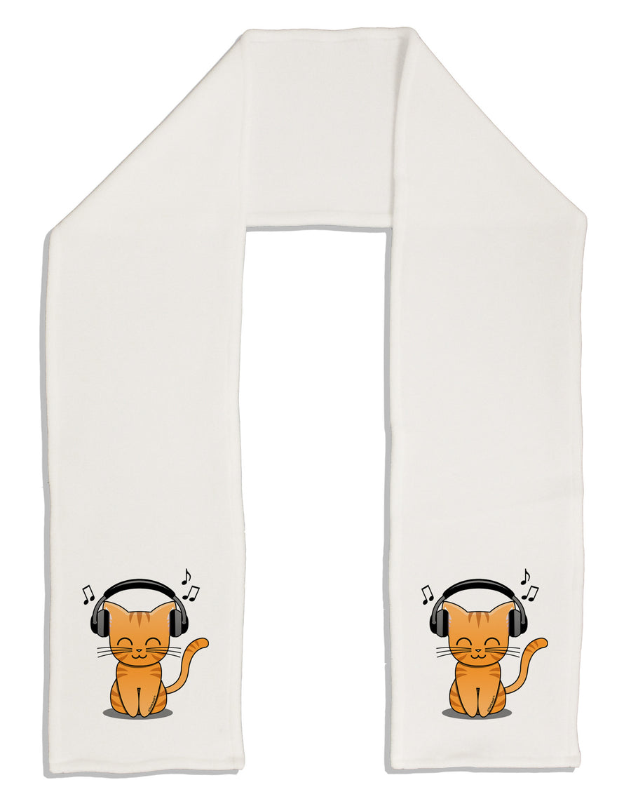 Cute Kitty With Headphones Adult Fleece 64&#x22; Scarf-TooLoud-White-One-Size-Adult-Davson Sales